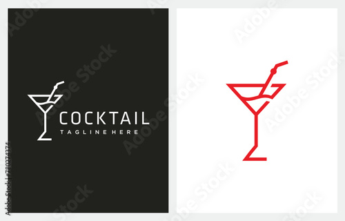 Cocktail Glass Line Art Gold Luxury logo design vector inspiration