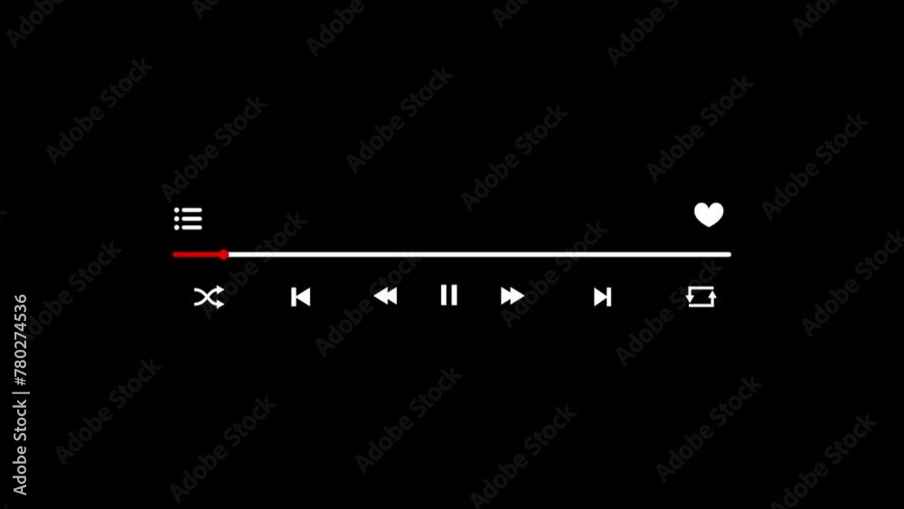 music player template, music timeline video track player, music player overlay template, media player  Audio music timeline bar moving with track on black background.
