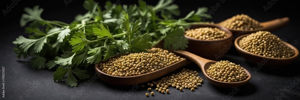 Coriander on a black background. Coriander on a black background.