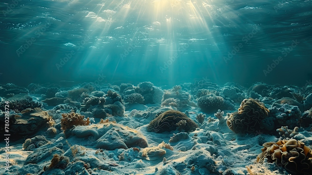 Fototapeta premium ocean conservation Photographs of marine life, coral reefs, coastal ecosystems and beach cleaning efforts for conservation.