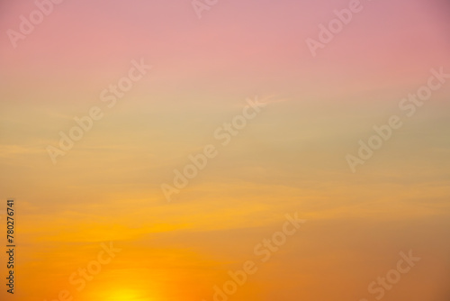 Enjoy a panoramic view of the skyline. The sun rises in the morning sky with colorful clouds. and beautiful cloud patterns In the soft light of the morning