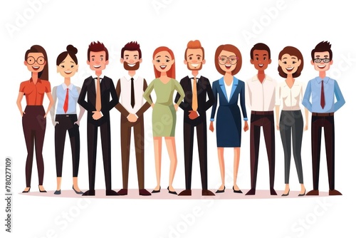 cartoon image of a group of smiling business people in white background