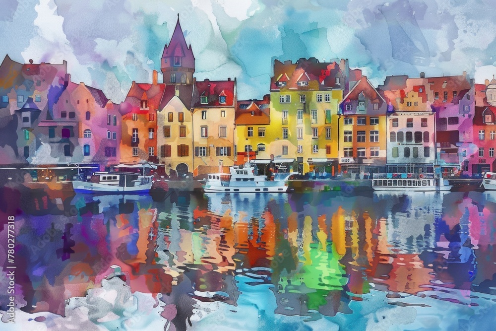 Fototapeta premium colorful image of a city with colorful buildings in the background