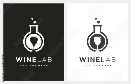 Wine Labs Bottle and Glass Alcohol logo design