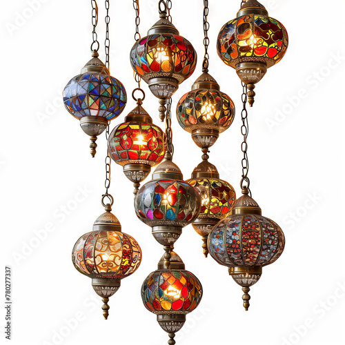 Arabian Lamps Turkish Lights Brass Hanging Ceiling Chandelier Interior Architecture on white background " ai generated "