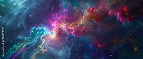 A mesmerizing spectacle unfolds as neon tendrils swirl and sway, casting their radiant glow across the expansive liquid expanse of the cosmos.