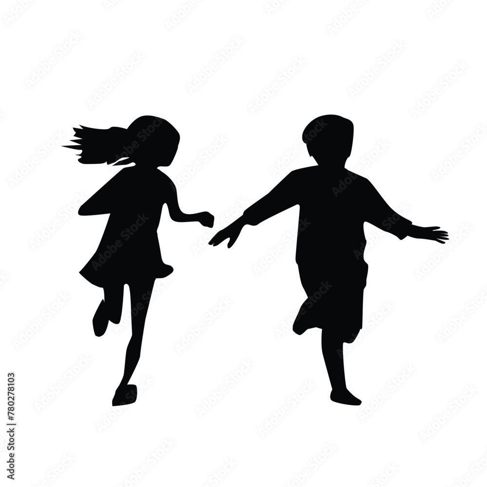 KIDS RUNNING Silhouette vector art.eps