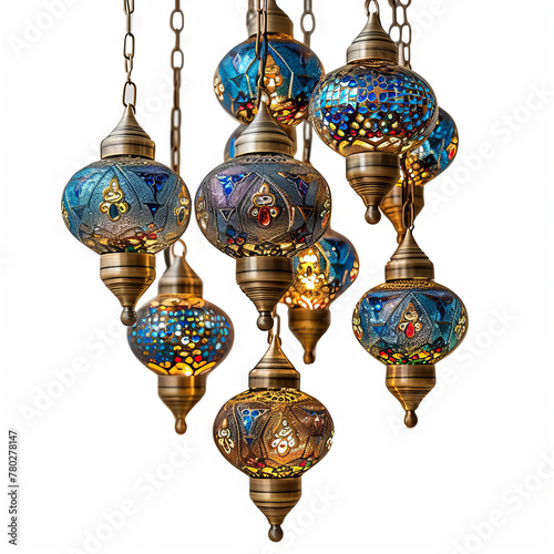 Arabian Lamps Turkish Lights Brass Hanging Ceiling Chandelier Interior Architecture on white background " ai generated "
