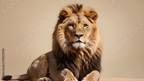 a lion set on a beige backdrop. It's a textual space. duplicate the space. for post cards photo