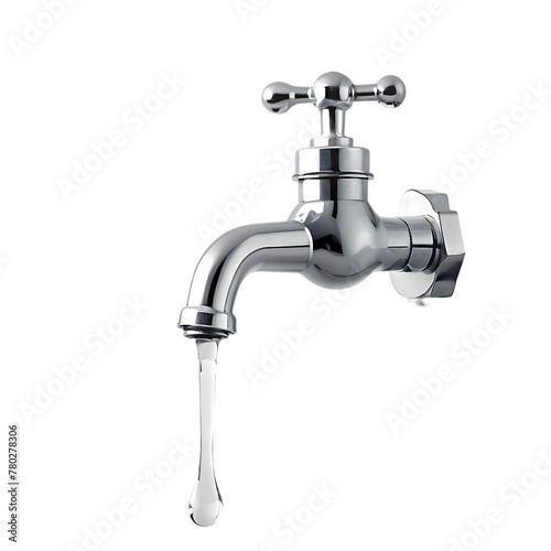 white background water tap with dripping water