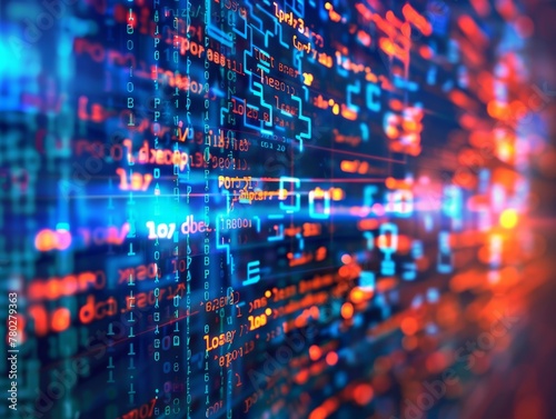 Wallpaper Mural Abstract digital data and blue LED lights. This image showcases a vibrant abstract visualization of digital data with radiant blue LED lights, representing technology and connectivity Torontodigital.ca