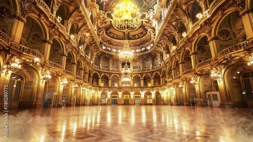 luxury architecture concept. ballroom resembling grandeur. seamless looping overlay 4k virtual video animation background photo