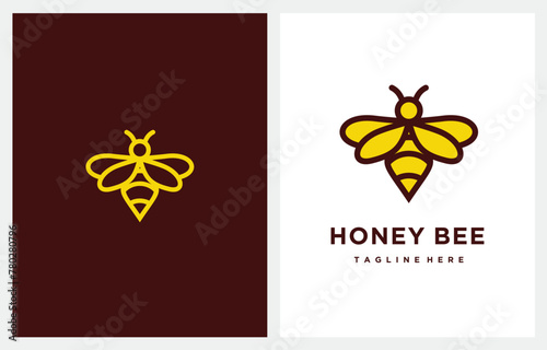 Honey Bee Simple minimalist logo design isolated yellow background Premium Vector