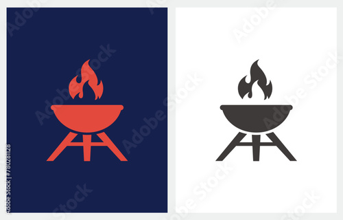 BBQ Grill Barbecue with Smoke or steam logo icon vector 
