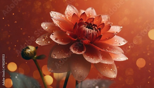 red dahlia flower, Glass dahlia, stainless steel background, soft red background, Ai Generate