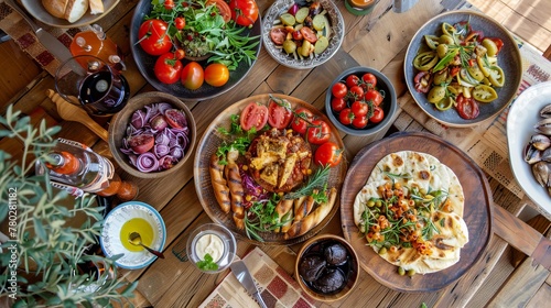 A rustic table spread with a Mediterranean feast, highlighting the warmth of shared meals.