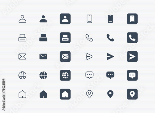 Business card icon set. editable stroke vector illustration