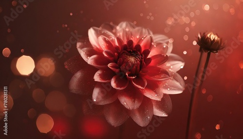 red dahlia flower, Glass dahlia, stainless steel background, soft red background, Ai Generate