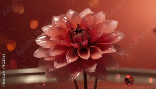 red dahlia flower, Glass dahlia, stainless steel background, soft red background, Ai Generate