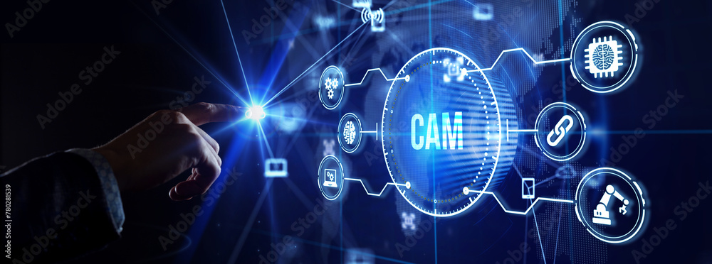 Naklejka premium CAM Computer-aided manufacturing industrial technology automation concept.