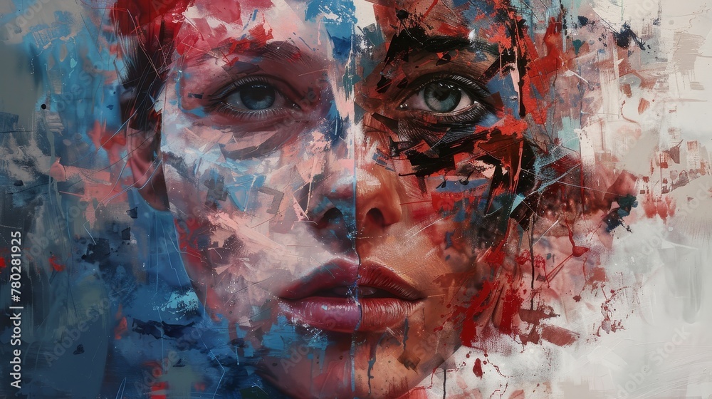 Vivid Abstract Art of Woman's Fragmented Face