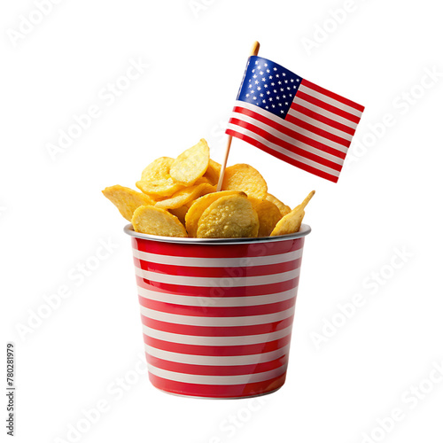 a bucket designed with american on potat ochips photo