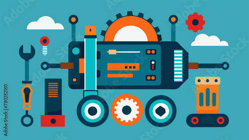 A detailed shot of a machine being monitored and scheduled for maintenance with various tools and parts laid out in preparation.