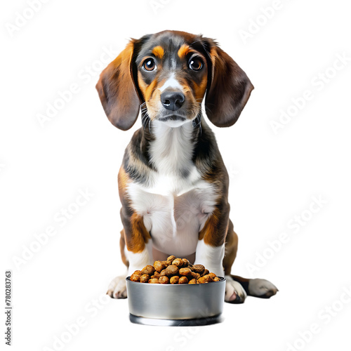 adorable dog with bowl of food