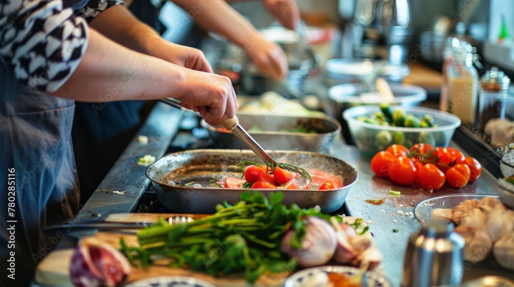 A hands-on cooking class scene, highlighting the joy of learning and the hands-on experience with food. A hands-on cooking class scene, highlighting the joy of learning and the hands-on experience with food.