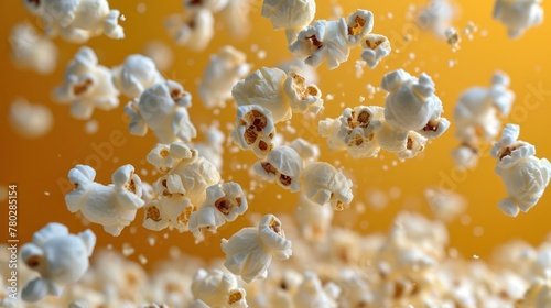 commercial shot photography of flying popcorn