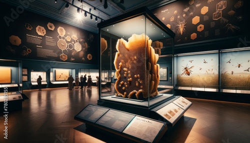 Honeycomb displayed in a natural history museum exhibit. photo