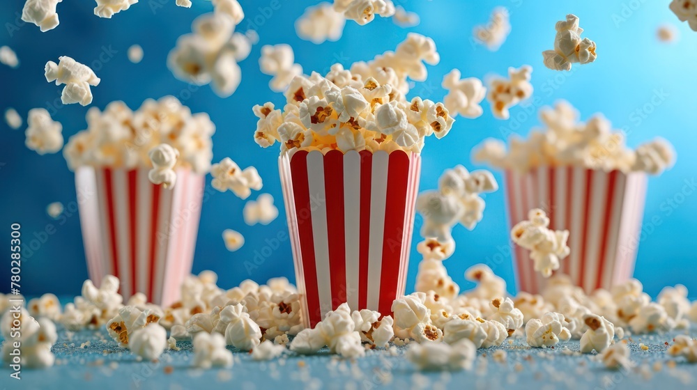 commercial shot photography of flying popcorn