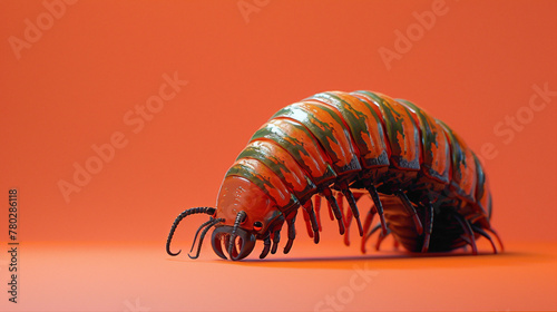 a Millipede Crawling, studio shot, against solid color background, hyperrealistic photography, blank space for writing © MUHAMMADINAAM