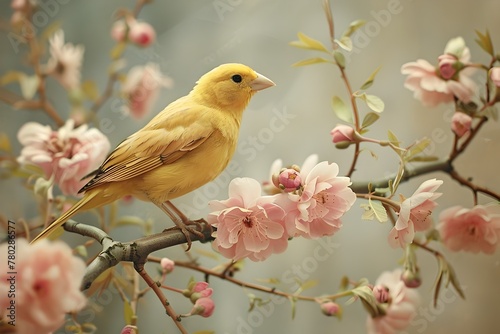 Captivating Canary Amid Spring s Blossoms An Editorial Nature Portrait photo