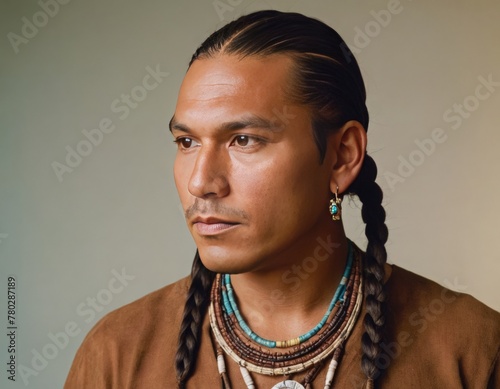 Native American Pride: Traditional Clothes | Cultural Heritage: Studio Photo | Braided Tradition: Indigenous Style | Jewels of Tradition: Studio Picture