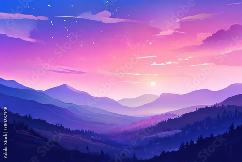 Night landscape with colorful Milky Way Beautiful mountain Starry sky