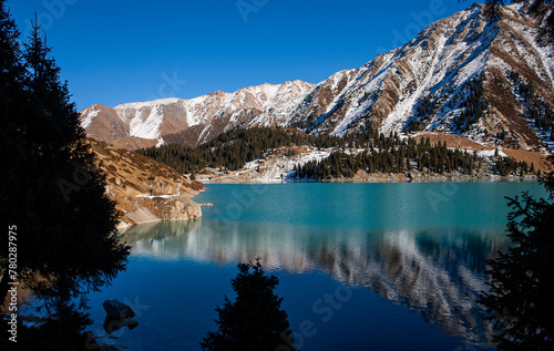 Fototapeta Naklejka Na Ścianę i Meble -  Big Almaty Lake is natural alpine reservoir. It is located in the Trans-Ili Alatau mountains, 15 km south from the center of Almaty in Kazakhstan. The lake is 2511 meters above sea level.