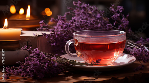 a photograph of lavender tea, a professional magazine pictorial 