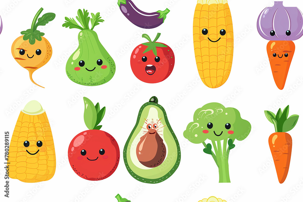 custom made wallpaper toronto digitalCute vegetables with faces on a bright background