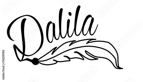 Dalila - black color - name written - Word with feather for websites, baby shower, greetings, banners, cards-shirt, sweatshirt, prints, cricut, silhouette, sublimation