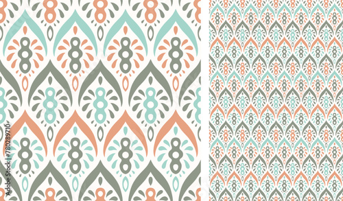 Cute scandinavian style ethnic seamless pattern. Hugge and calm hand drawn design. Moroccan tile. Mexican Spanish Talavera. Endless swatch with arabesque.