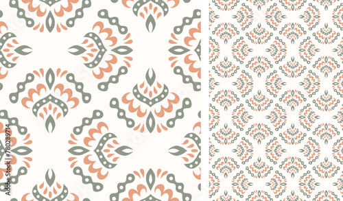 Cute scandinavian style ethnic seamless pattern. Hugge and calm hand drawn design. Moroccan tile. Mexican Spanish Talavera. Endless swatch with arabesque.