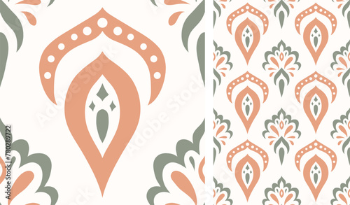 Cute scandinavian style ethnic seamless pattern. Hugge and calm hand drawn design. Moroccan tile. Mexican Spanish Talavera. Endless swatch with arabesque.