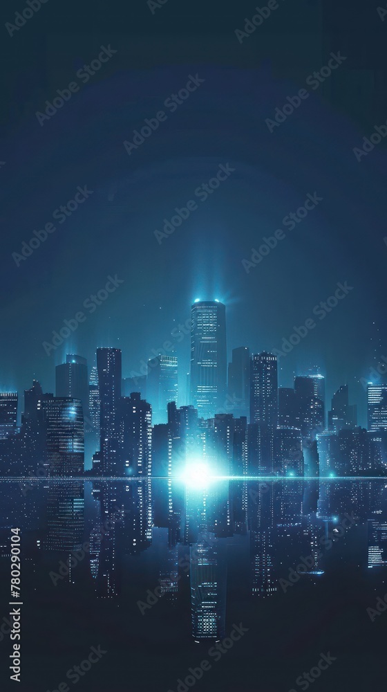 Radiant City Skyline: A Minimalist Art of a Vibrant Nighttime Urban Landscape