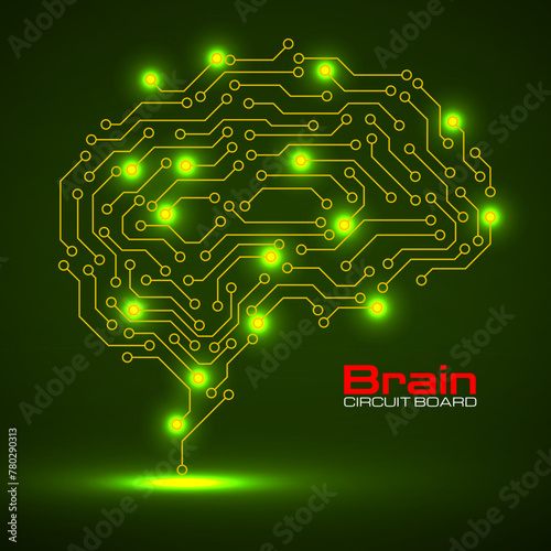 Technological brain. Circuit board. Vector background