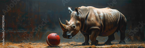 a Rhinoceros playing with football beautiful animal photography like living creature