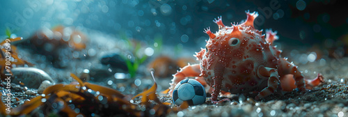 a Sea cucumber playing with football beautiful animal photography like living creature