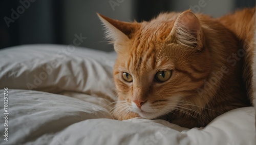 orange cat on white bed