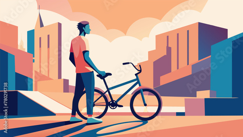 A BMX rider stands proudly next to their bike as an incredible work of art takes shape behind them on the walls of the city. In this merging of