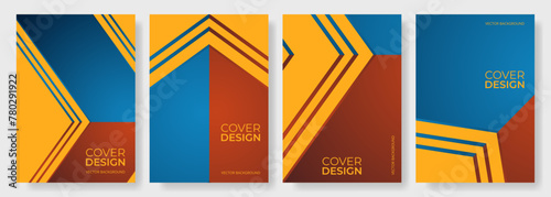 Red, blue and orange retro cover design templates. Abstract modern posters or vertical sport backgrounds in A4 resolution for banner, flyer, brochure, book, annual report, presentation, business card.